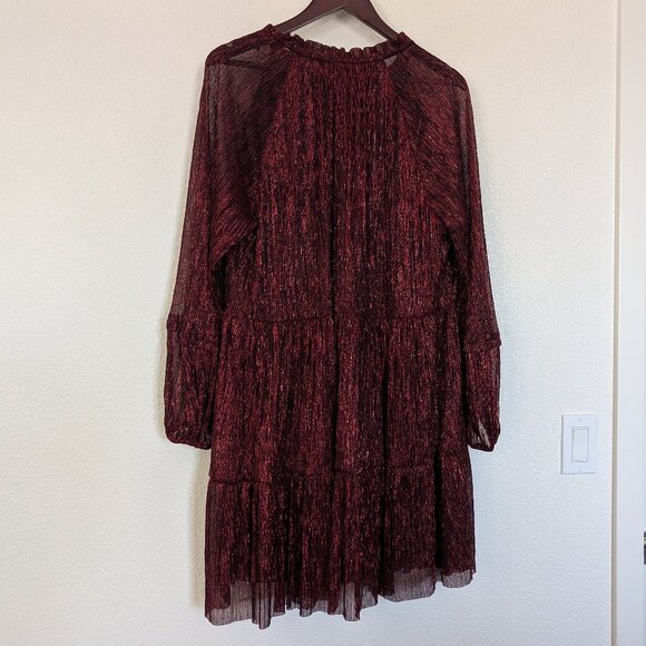 CeCe Women Red Metallic Puff-Sleeve Ruffled Mini Dress Holiday New Years Part XL - Picture 6 of 8